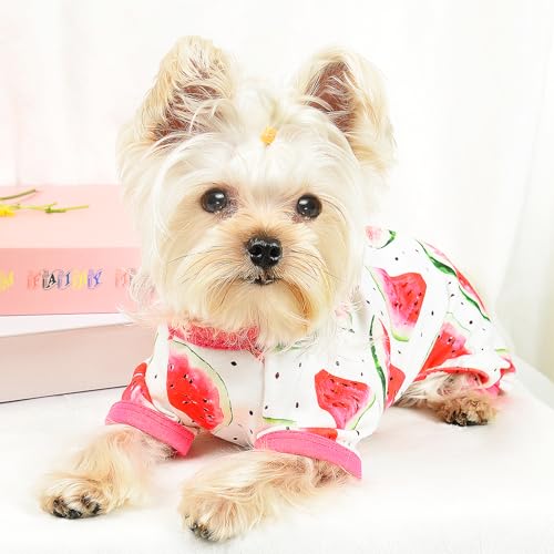 Dog Pajamas for Small Dogs, Soft Thin Pjs Jammies Cat Doggie, Summer Pet Cute Puppy Clothes Outfits Dogs Boy Girl(Watermelon,XS) - color: Watermelon, size: X-Small (Chest 11.8 in)