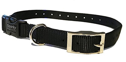 Sparky Pet Co - ECollar Replacement Strap - Double Buckle Dog Collar - Rugged Nylon - Adjustable - D Ring - Quick Release Metal Clasp - for Invisible Fence Systems - 3/4" x 24" - Black - color: Black, size: 3/4" Wide
