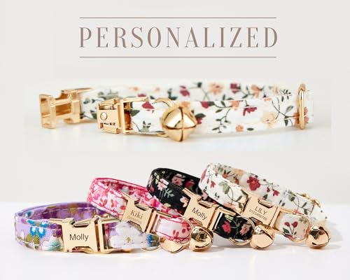 Personalized Cat Collar with Engraved Name and Phone Number - Customizable Kitten Collars for Girls (Floral Collar) - color: Floral Collar