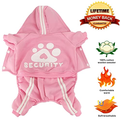Dog Hoodie Security Clothes 4 Legs Jumpsuit Sweatshirt Soft & Warm Dog Outfit Pullover Dog Winter Clothes Sweater for Small Medium Large Dogs Cats (Pink, Medium) - color: Pink, size: Medium