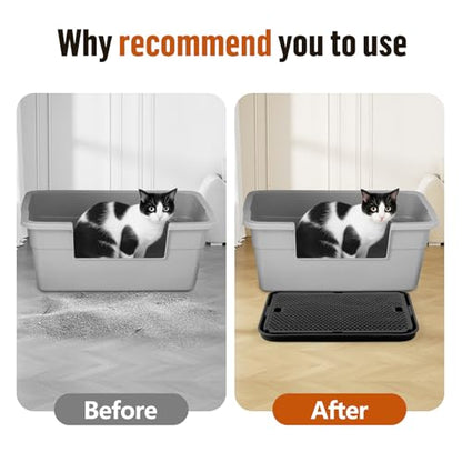 Large Cat Litter Box Step Mat, 16.5"x11.2" Cat Ramp Stairs, Cat Litter Catcher for Self-Cleaning Litter Box, Cats Pedal Step Stool Ideal for Kitten & Older Cats (Black) - color: Black Large