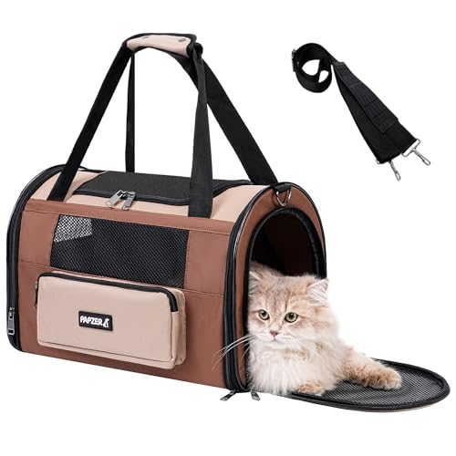 Collapsible Small Pet Carrier for Cat 15 lbs with Fashion Pocket, Lightweight Sturdy Travel Carry Bag Little Puppy Dog, Breathable Stylish Kitten Soft Cage Kennel, 17.7x11.0x11.8 Inch Khaki - color: Khaki