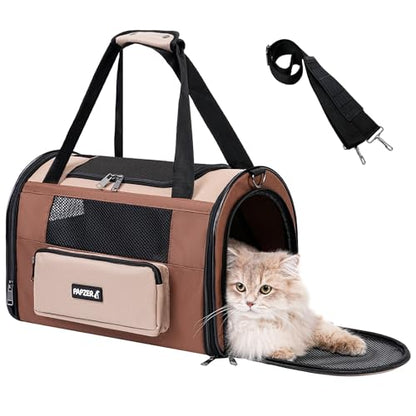 Collapsible Small Pet Carrier for Cat 15 lbs with Fashion Pocket, Lightweight Sturdy Travel Carry Bag Little Puppy Dog, Breathable Stylish Kitten Soft Cage Kennel, 17.7x11.0x11.8 Inch Khaki - color: Khaki