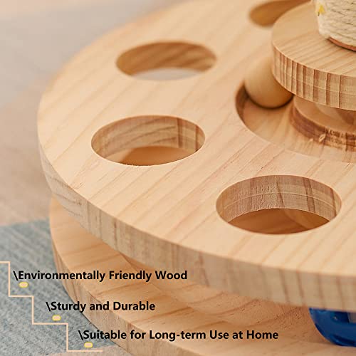 Cat Scratching Post with Hanging Ball,Cat Turntable Ball Toy,Cat Mushroom Sisal Scratcher,Kitten 2 Layer Wooden Track Spinning Balls,Fun Turntable Toy for Indoor Cats Physical Exercise