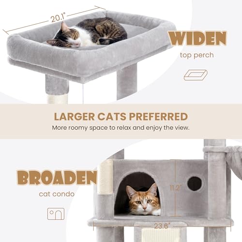 SHA CERLIN 81in Multi-Level Tall Cat Tree Tower for Indoor Kitties/Larger Cat Condo Furniture with Hammock/Cozy Pussycat Perches/Sisal Scratching Posts/Pet House/Wide Base/Grey - color: Grey