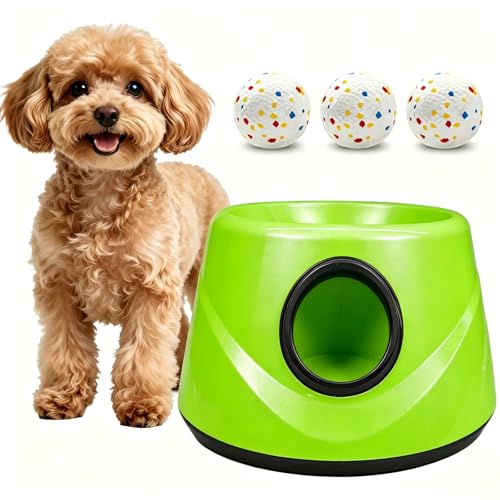 Dog Ball Launcher, Automatic ball launcher for dogs, Interactive dog toys for small and medium-sized dogs (indoor/outdoor) Includes 3 ETPU balls, Ball Launcher with 3 Adjustable Distance Settings - color: Green-01