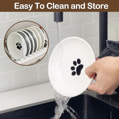 Cat Food Bowl Set of 6, Ceramic Cat Bowls, Anti Whisker Fatigue Cats Bowl Set,5.9 Inches Shallow Wide Kitten Plates for Wet/Dry Food, Indoor Pets (Paw) - color: Cat Paw