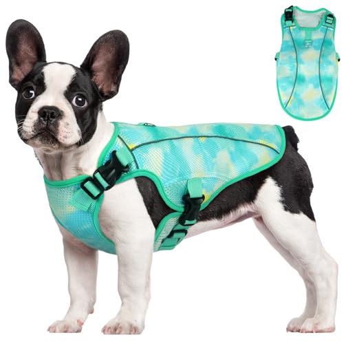 Kuoser Dog Cooling Vest for Dogs, Lightweight Cooling Shirt for Small Medium Large Dogs, Adjustable Pet Cooler Jacket with Reflective Stripe, UV Protection Pet Harness T-Shirt for Summer Outdoor - color: Green, size: S