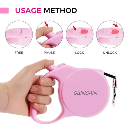 Pink Retractable Dog Leash,Strong Nylon Tape-One-Handed One Button Lock for Puppy, Cat, Pet Walking and Training,16ft Dog Walking Leash with 360°Tangle-Free Design,Anti-Slip Handle (Pink -Small) - color: Pink -Small