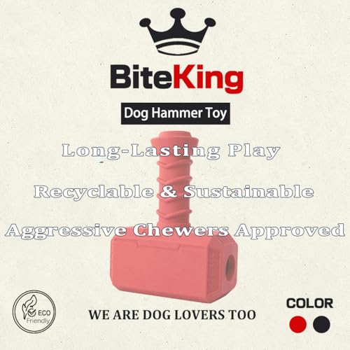 Natural Rubber Dog Toys for Large Aggressive Chewers - Lifetime Replacement - Indestructible Fetch Treat Toy for Large Dogs - Durable Hammer Dog Chew Toy for Super Chewer, Red - color: Hammer Toy - Red