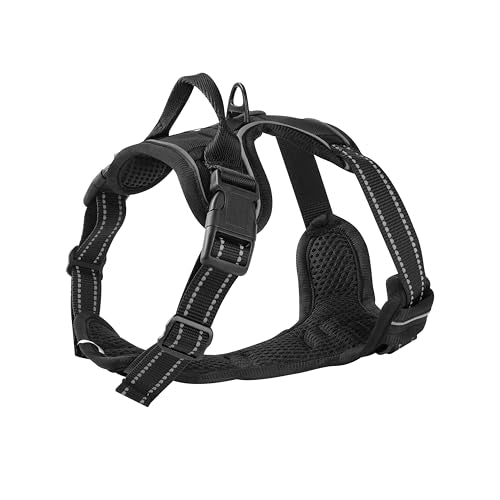 Black Adjustable Reflective No-Pull Dog Harness with 2 Leash Clips，Soft Padded Vest for Medium Dog, Easy to Put on and Take Off, Black M - color: Black, size: Medium