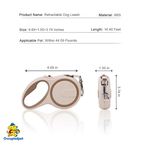 Retractable Dog Leash,16ft Dog Walking Leash Strong Nylon Tape and Anti Slip Handle One-Handed Brake No Tangle for Small Dogs Up to 44lbs.（Khaki） - color: Khaki