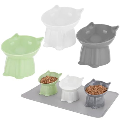 3 Pcs Elevated Cat Bowls 15°Raised Cat Food Bowl with Silicone Mat Whisker Friendly Anti Vomiting Cats Dishes Pet Food and Water Bowls for Indoor Cats Kittens Classic 3 Colors - color: Green, Grey, White