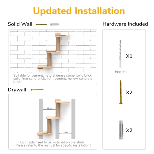 FUKUMARU Cat Wall Shelves, 3 in 1 Transformable Cats Scratching Post Wall Mounted, DIY Kitten Walls Jungle and Perch Platform Supplies, Suit for Climb, Play, Nap, Scratch