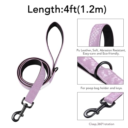 Soft Leather 4ft Dog Collar and Leash Set,Stylish 4ft PU Leather Dog Training Leash, Adjustable Durable Pet Collars with Quick Release Buckle for Large Dogs,Medium Dogs,Terracotta (Purple, 4 feet) - color: purple