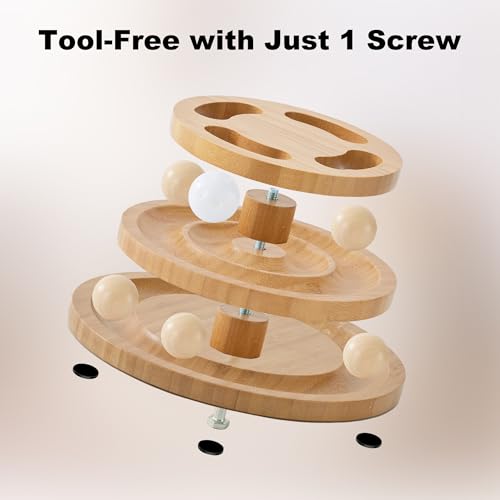 ZOMISIA Cat Ball Track Toy with Puzzle Top and DIY Bell, Wooden Cat Toys for Indoor Cats, Interactive Kitty Ball Tower for Kitten Exercise Mental Physical - size: Medium Size
