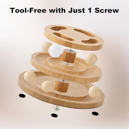 ZOMISIA Cat Ball Track Toy with Puzzle Top and DIY Bell, Wooden Cat Toys for Indoor Cats, Interactive Kitty Ball Tower for Kitten Exercise Mental Physical - size: Medium Size