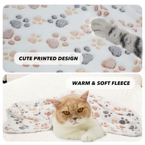 1 Pack 3 Puppy Dog Blankets Super Soft Warm Sleep Mat Fluffy Premium Fleece Pet Blanket Flannel Throw for Dog Puppy Cat - White Paw Print Medium(29"x20") - color: White-paw(pack of 3), size: Medium(29"x20")