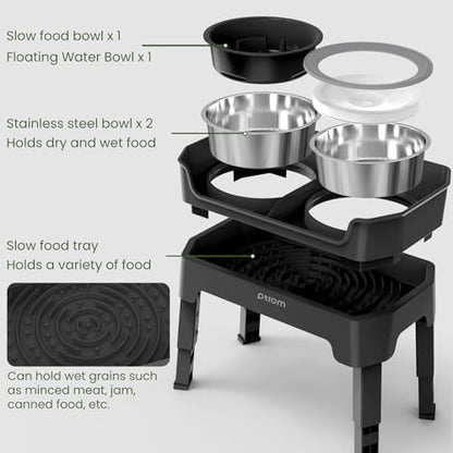 4-in-1 Elevated Slow Feeder Dog Bowls, 4 Height Adjustable Mess Proof Raised Dog Bowl Stand with No Spill Water Bowl, Stainless Steel Doggy Food Dish & Slow Feeder for Large Medium Small Pets - color: Black, size: Water Bowl + Stainless Steel Bowl + Slow