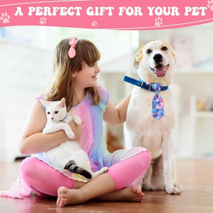 Reginary 100 Pieces Dog Bow Tie Collar Set Include 40 Dog Neckties, and 30 Puppy Bowties, 30 Collar Flowers, Adjustable Pet Ties Grooming for Small Medium Cats Pets Supply(Tie-dye) - style: Tie-Dye
