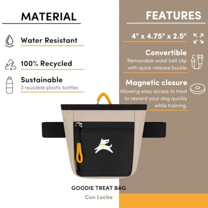 OllyDog Goodie Treat Bag, Dog Treat Pouch, Waist Belt Clip for Hands-Free Training, Magnetic Closure, Dog Training and Behavior Aids, Three Ways to Wear (Con Leche) - color: Con Leche
