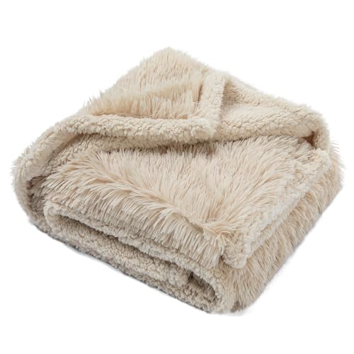 Pet Blankets Waterproof Fluffy Fleece Blanket Cat Dog Blankets Liquid Pee Proof Throw Blanket Reversible Furniture Protector Cover Washable for Couches Beds Sofa,65"x57" Beige - color: Beige, size: L-65*57in(165*145cm)
