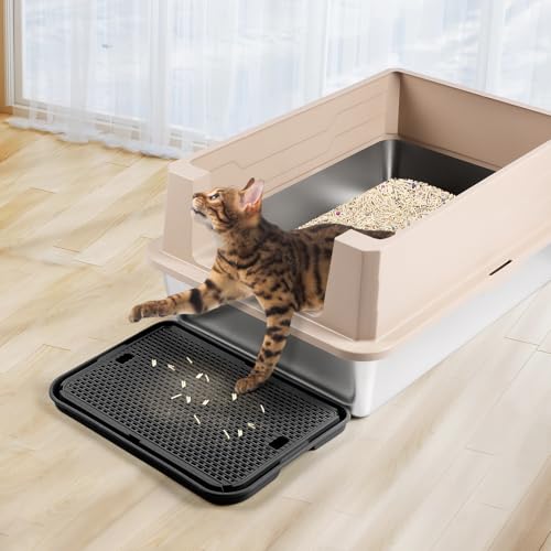 Large Cat Litter Box Step Mat, 16.5"x11.2" Cat Ramp Stairs, Cat Litter Catcher for Self-Cleaning Litter Box, Cats Pedal Step Stool Ideal for Kitten & Older Cats (Black) - color: Black Large