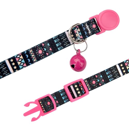 Cat Collar Breakaway with Bells, 3 Pack Girl Boy Pet Cat Collar with Bohemia Floral Tribal Geometric Patterns, Adjustable 7.5-12 Inch, with Safety Buckle for Kitten Cat(Set B) - color: Set B