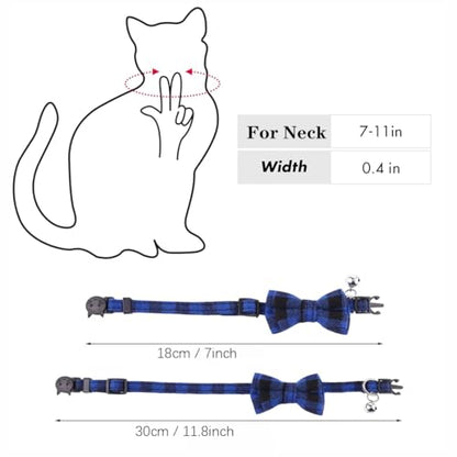 Breakaway Cat Collar with Bell and Bow, 2-Pack Plaid Kitten Collar with Bell, Bowtie Puppy Collars for XXS Xs Small Little Pet Tiny Dogs, Red+White - color: Red+White