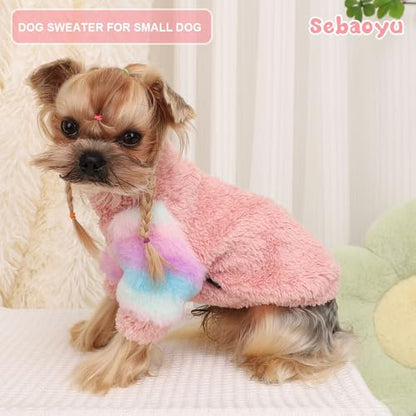 Dog Sweater for Small Winter Warm Fleece Turtleneck Sweatshirt Clothes Boy Girls Pet Pullover with Rainbow Sleeves Cat Apparel Stretchy Outfit(Pink, X-Small) - color: Pink, size: X-Small