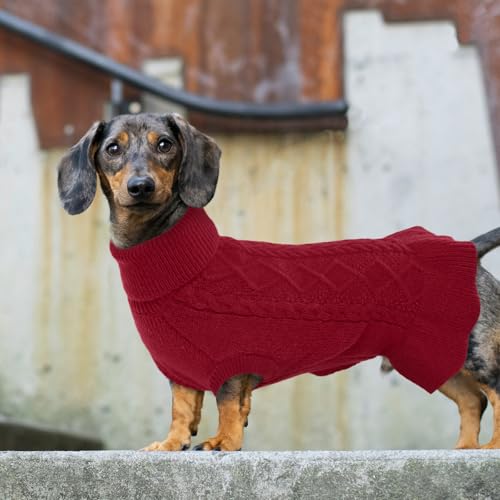 LeLePet Dog Sweater Christmas Turtleneck Knitwear Sweatshirt Cable Knit Warm Dress for Small Medium Large Dogs Puppy Fall Sweater, Pitbull, Lab, XL, Red - color: Red, size: XL