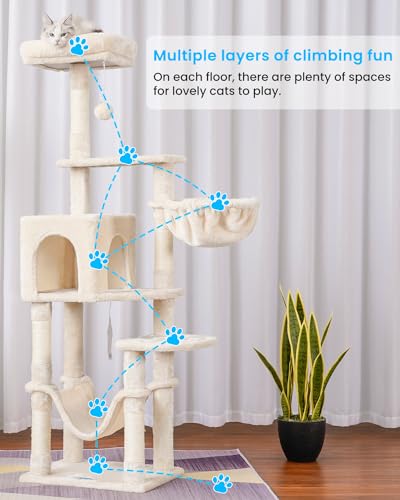 Hey-brother Cat Tree with Large Hammock, Multi-Level Cat Tower for Indoor Cats, Cat Condo with Sisal-Covered Scratching Posts and Top Perch, Beige MPJ050M - color: Beige