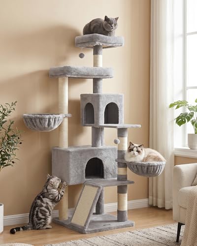 Feandrea Cat Tree, 68.5-Inch Tall Cat Tower, Multi-Level Plush Condo with Large Perch, Scratching Posts, Double Caves, Dove Gray UPCT006G01 - color: Dove Gray
