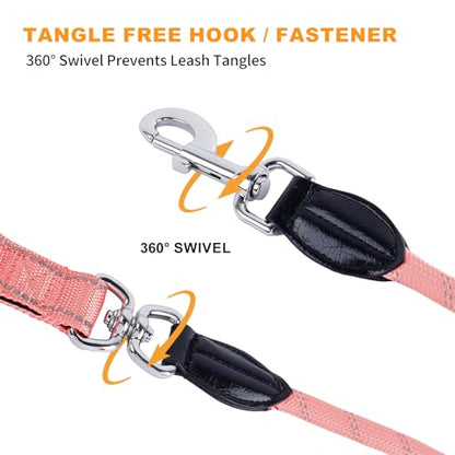 6FT Heavy Duty Dog Leash for Small Medium Large Dogs, Tangle Free Reflective Dog Training Leash with Double Handle, Seat Belt Buckle & Poop Bag Holder (Pink) - color: Pink, size: 6FT