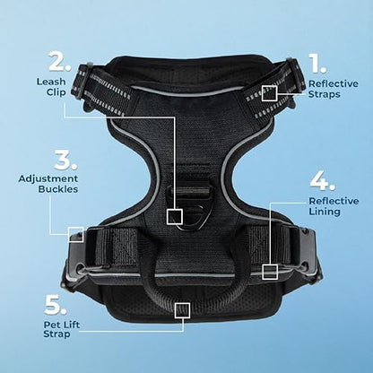 Voyager Dog Harness Dual Leash Attachment No-Pull Control Adjustable Soft but Strong Pet Harness for Medium and Large Dogs with 3M Reflective Technology, Black Nylon, XS (Chest: 13-16") - color: Black Nylon, size: XS (Chest: 13 - 16")