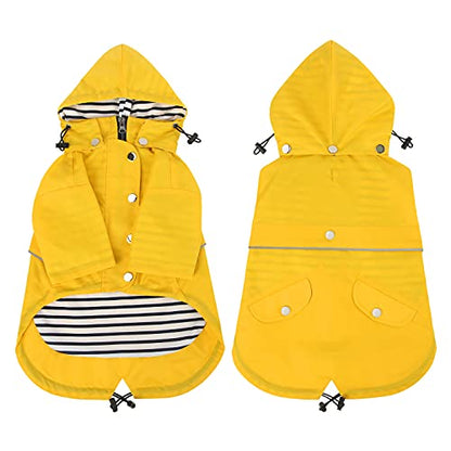 HDE Dog Raincoat Poncho Double Layer Zip Rain Jacket with Removable Hood, Leash Hole for Small to 3XL Dogs and Puppies Yellow - 3XL - color: Yellow, size: XXX-Large