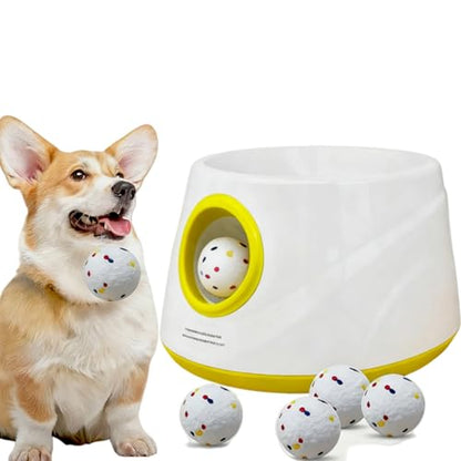 Automatic Ball Launcher for Dogs, Dog Ball Launcher with 6 ETPU 2.3” Balls, Adjustable Distance Thrower for Indoor & Outdoor Fetch Play, Interactive Pet Toy for Small & Medium Dogs