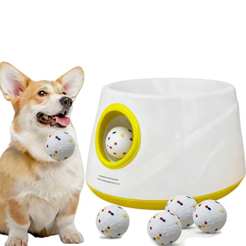 Automatic Ball Launcher for Dogs, Dog Ball Launcher with 6 ETPU 2.3” Balls, Adjustable Distance Thrower for Indoor & Outdoor Fetch Play, Interactive Pet Toy for Small & Medium Dogs