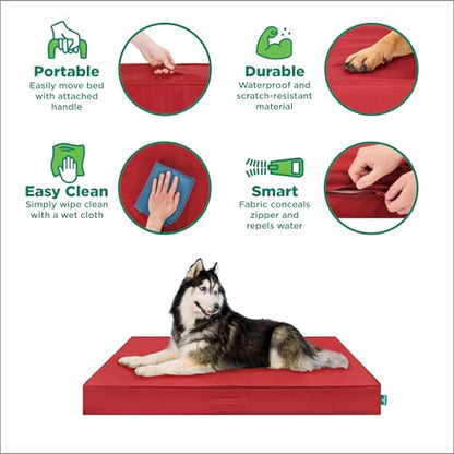FurHaven Gridded Ripstop All-Weather Deluxe Orthopedic Mattress Pet Bed, Red, Large - color: Red, size: Large