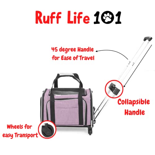 RUFF LIFE 101 Airline Approved Expandable Premium Pet Carrier on Wheels- Two Sided Rolling Carrier- Designed for Dogs & Cats- Extra Spacious Soft Lined Carrier! - Pink (RL-PET-CARRIER-WHEELS) - color: PINK