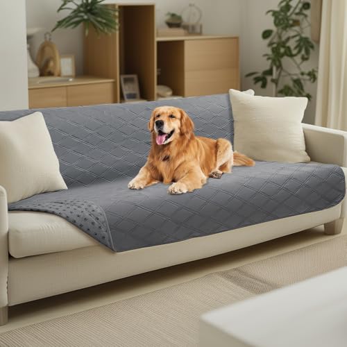 Luciphia 100% Waterproof Couch Cover Blanket for Dogs Anti-Slip Pet Couch Protector Sofa Mat Puppy Cat with Non-Slip Bottom, Light Grey, 52x82 Inch - color: Light Grey, size: 52" x82"