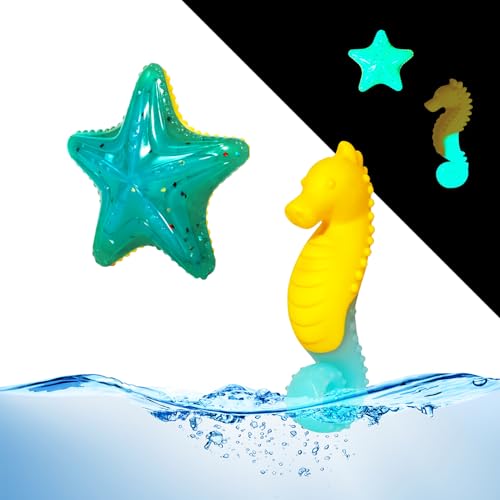Dog Toy Floating Luminous, Squeaky Dog Toy, Glow in the Dark, for Small Dogs (Kit Small Seahorse+Small Starfis) - style: For Small Dogs (Small Starfish + Seahorse)