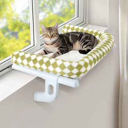 Cat Window Perch Hammock Sturdy Windowsill Bed Seat for Large Cats No Drilling No Suction Adjustable Kitty Shelf with Washable Cover Easy Assembly Holds up to 40 lbs 24.8 * 15 in (Green, L) - color: Green, size: 24.8x15in