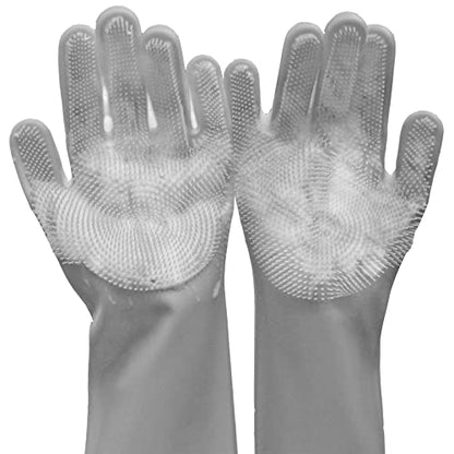 Pet Grooming Gloves, Dog Bathing Gloves with High-Density Teeth, Heat Resistant Silicone Cat Hair Remover with Enhanced Five Finger Design, Bathing and Massaging for Dogs and Cats (Grey) - color: Grey