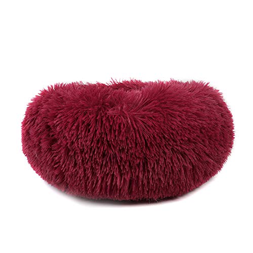 otoez Kitten Puppy Bed Extra Small XS Round Dog Cat Beds Anti Anxiety Plush Pet Calming Donut Bed with Non-Slip Waterproof Bottom, Washable (15.7", Dark Red) - color: Dark Red, size: 15.7"