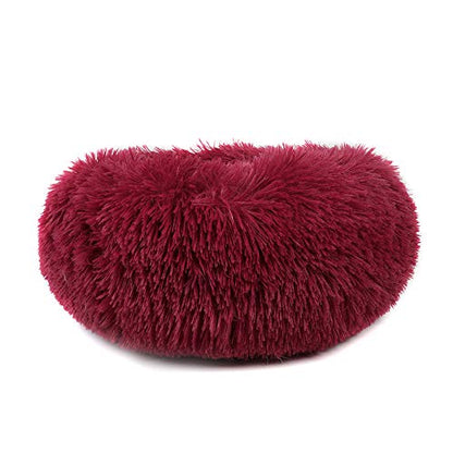 otoez Kitten Puppy Bed Extra Small XS Round Dog Cat Beds Anti Anxiety Plush Pet Calming Donut Bed with Non-Slip Waterproof Bottom, Washable (15.7", Dark Red) - color: Dark Red, size: 15.7"