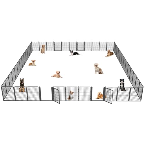 Dog Playpen Outdoor with Low Threshold Gate, 32 inch 48 Panels Dog Play Pen Indoors, Heavy Duty Metal Puppy Playpen Dogs Pen, Rust-Resistant Pet Playpens for Yard RV Camping - color: 48 Panels-32 Inch