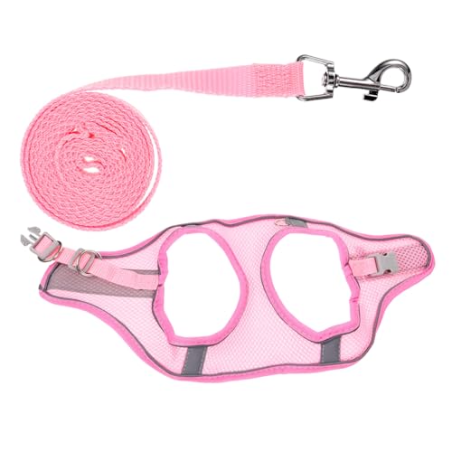 Happyyami Reflective Breathable Dog Harness with Summer Mesh Vest and Leash No-Pull Pet Walking Harness for Dogs Lightweight Pink S for Training and Jogging