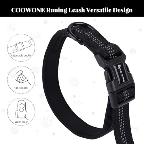 Heavy Duty Multifunctional Adjustable Hands Free Dog Leash - Durable Reflective Stitches, Car Safety Buckle Waist Leash for Dog Walking, Running, Hiking - 5-7FT - color: Black