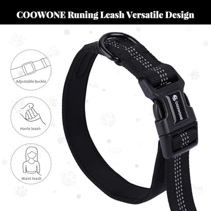 Heavy Duty Multifunctional Adjustable Hands Free Dog Leash - Durable Reflective Stitches, Car Safety Buckle Waist Leash for Dog Walking, Running, Hiking - 5-7FT - color: Black